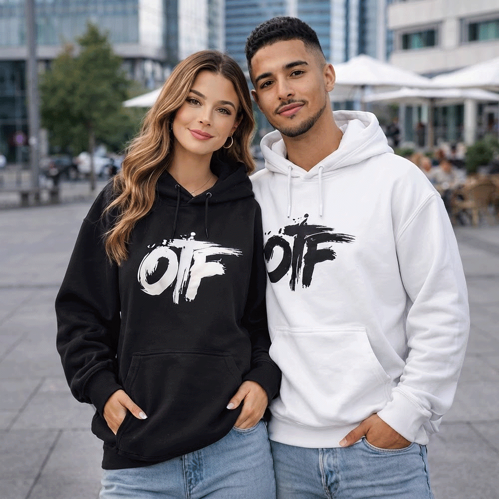 Matching Couple "OTF" Brush Stroke Printed Fleece Hoodies