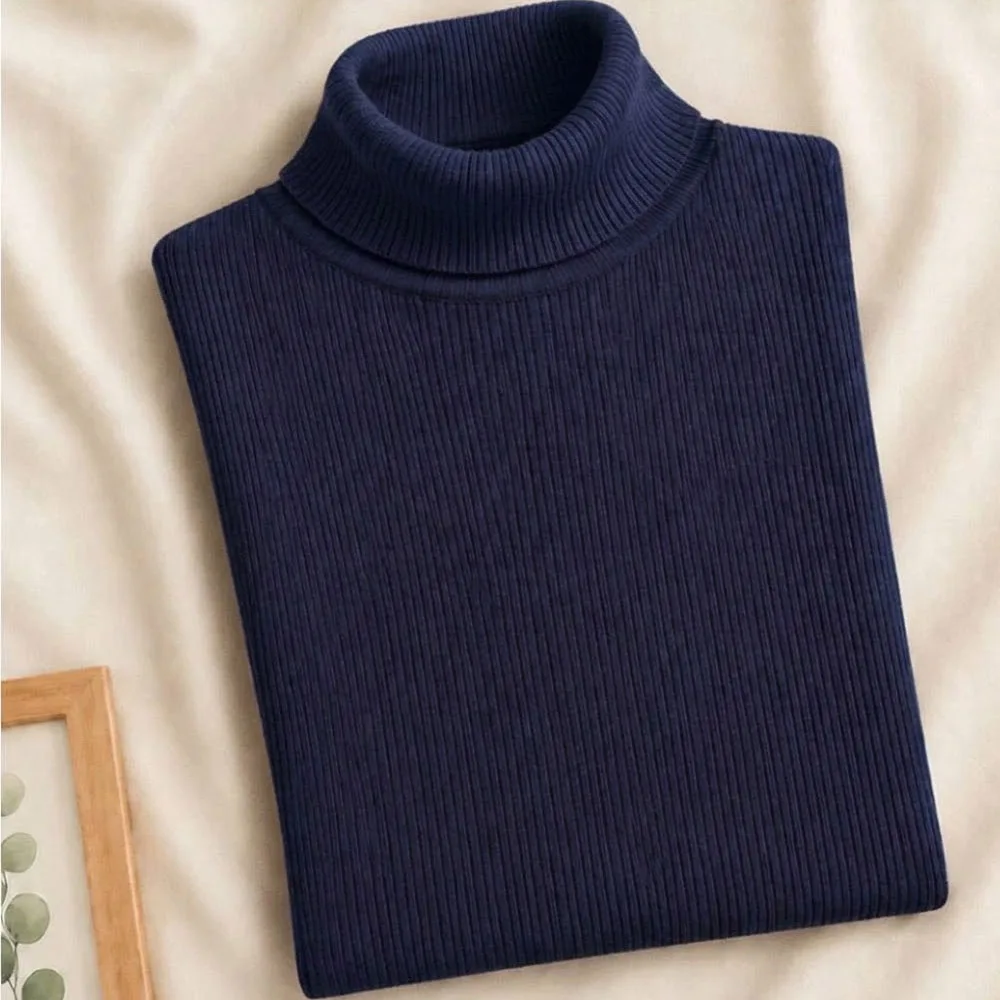 Navy Blue High Neck Jumper For Women