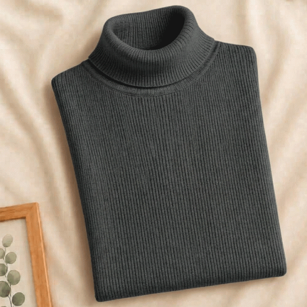 Women's Ribbed Turtleneck Pullover Sweater – Charcoal Grey