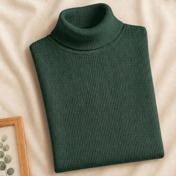 Women's Ribbed Turtleneck Pullover Sweater – Dark Green