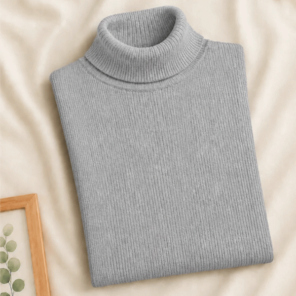 Women's Ribbed High-Neck Turtleneck Sweater – Heather Grey