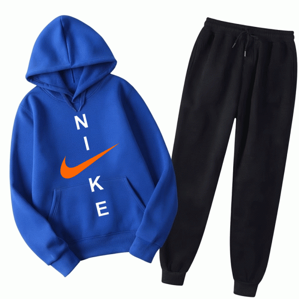 Men's Athletic Swoosh Printed Fleece Tracksuit – Royal Blue & Black