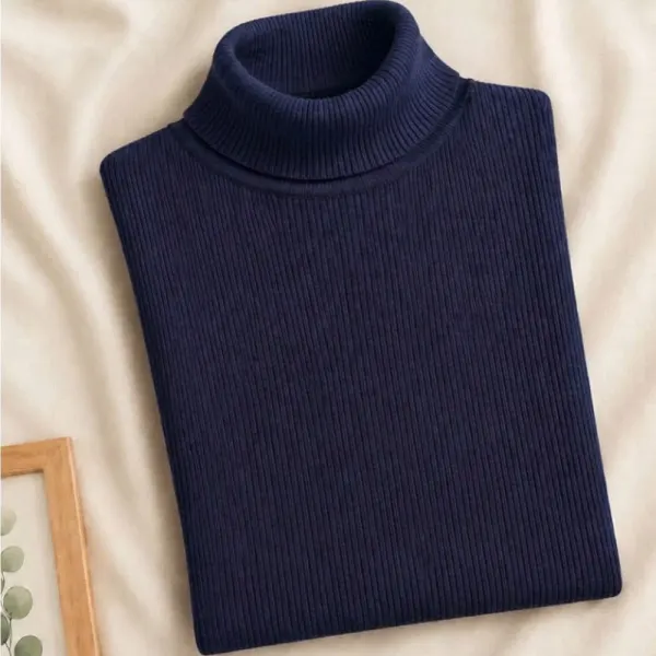 Navy Blue High Neck Jumper For Women