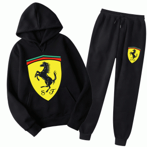 Men's Racing Shield Horse Graphic Fleece Tracksuit Set - 2